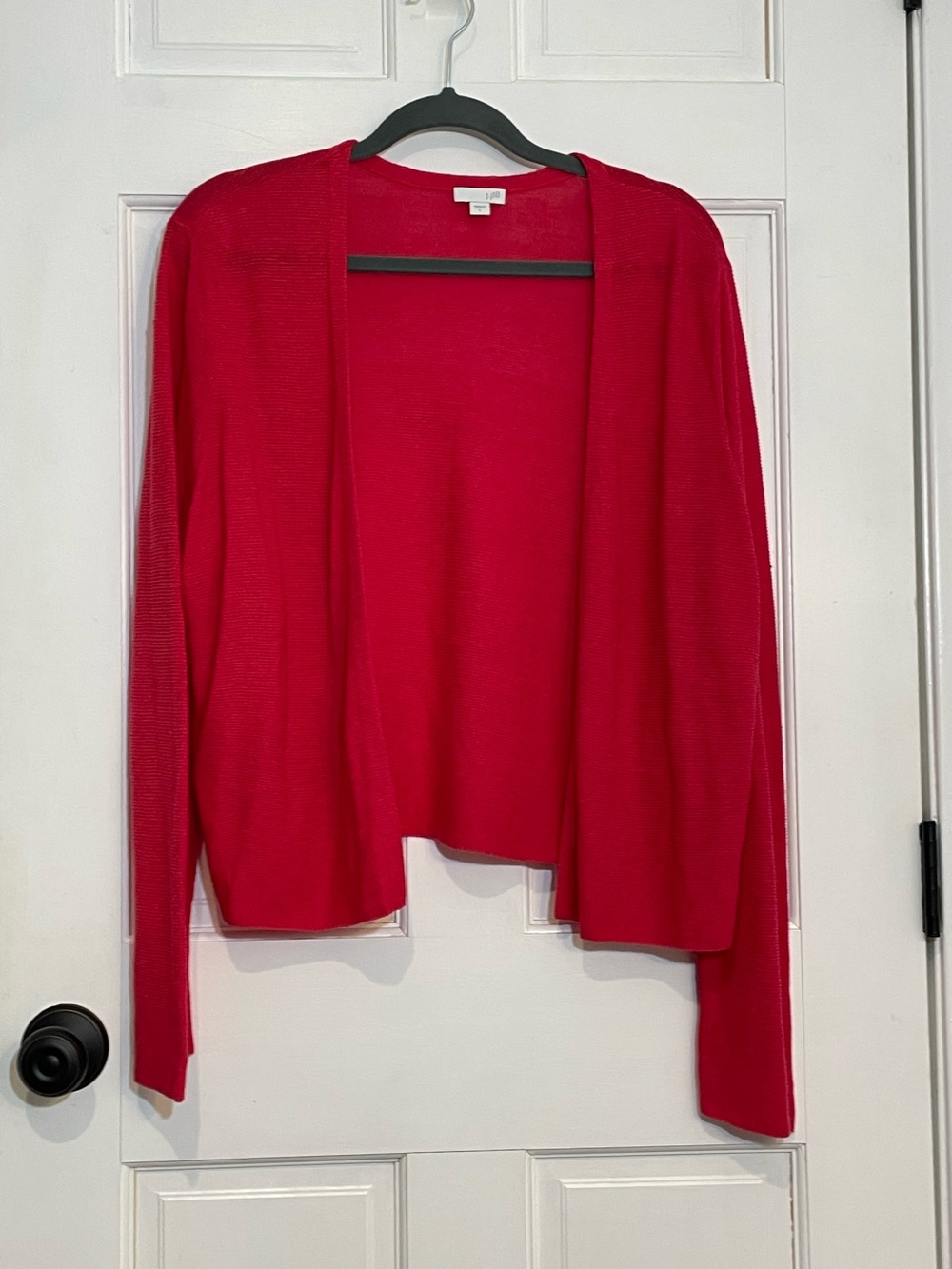 J Jill Women's Large Pink/red Open Front Linen Cotton Modal Cardigan Sweater